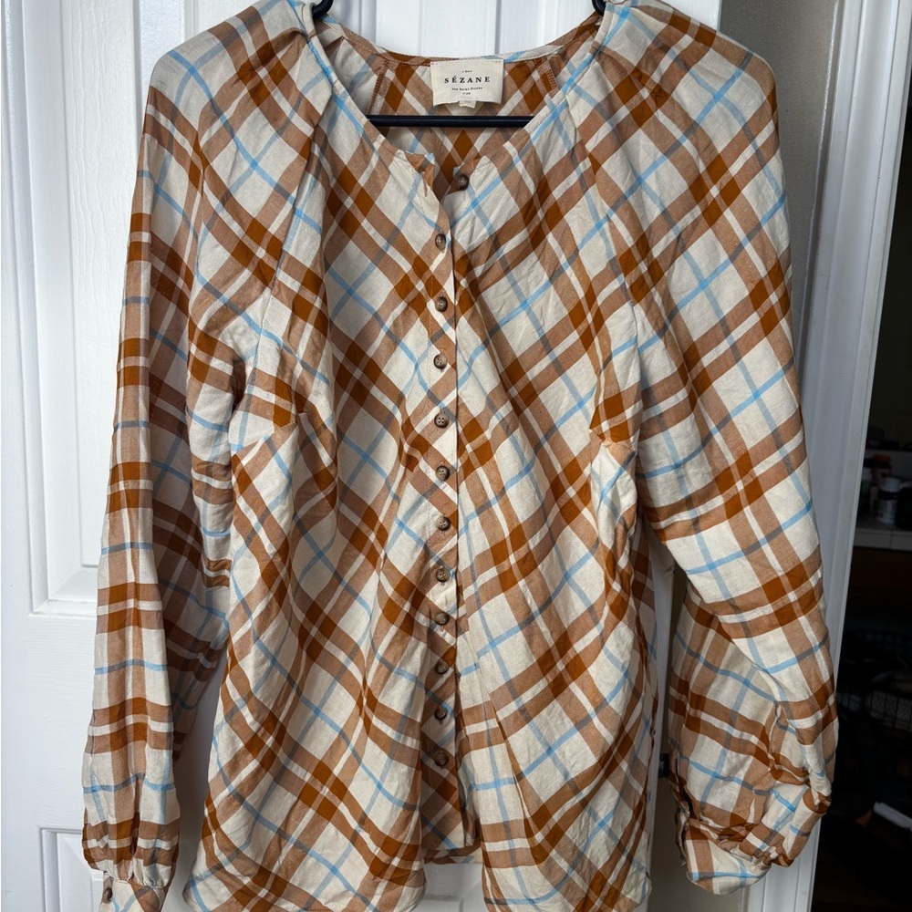 Sezane Amya Plaid Button Down Shirt